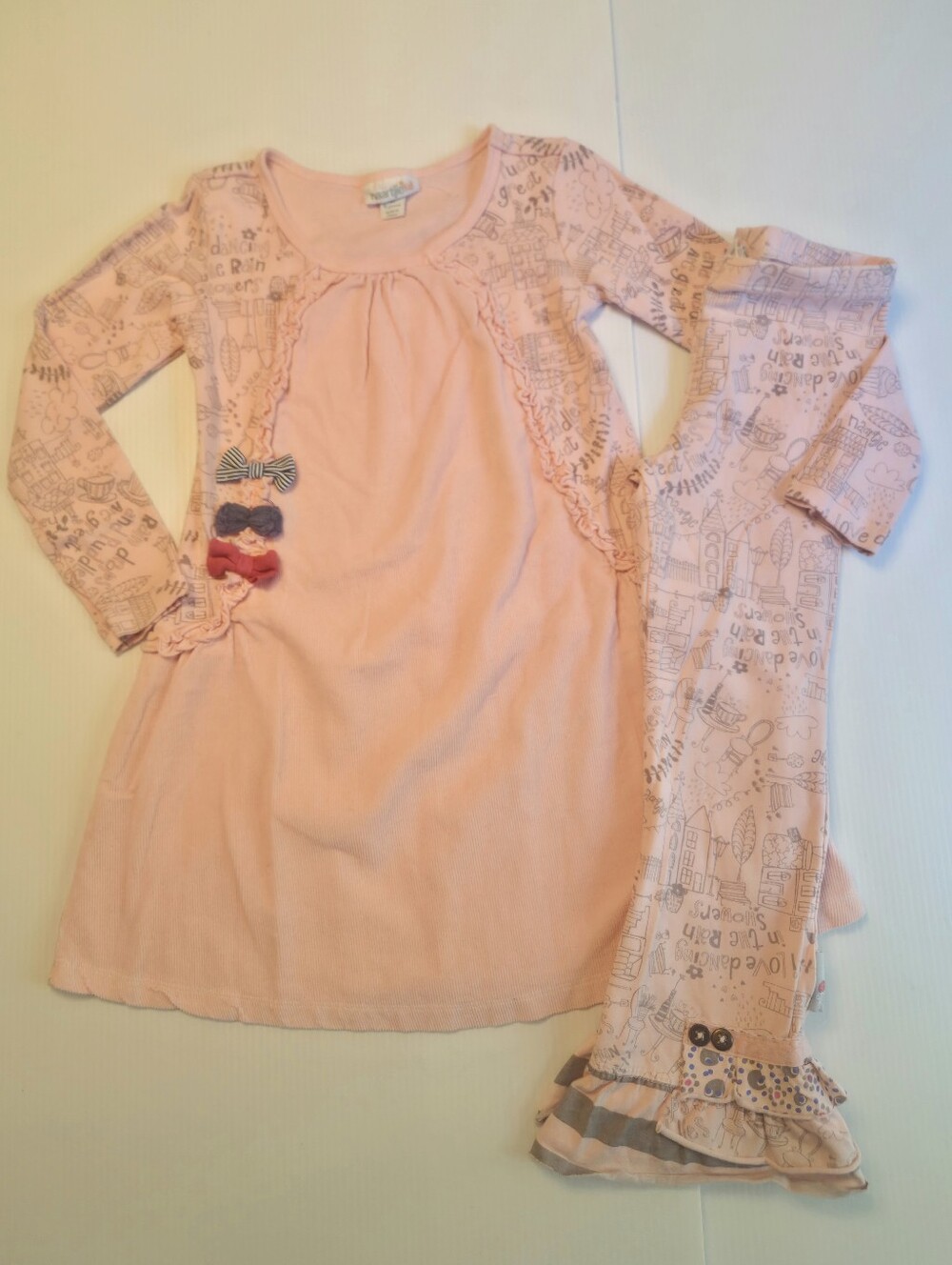 Naartjie 5 Corduroy Mixed Print Pink Bow Dress Matching Ruffle Leggings